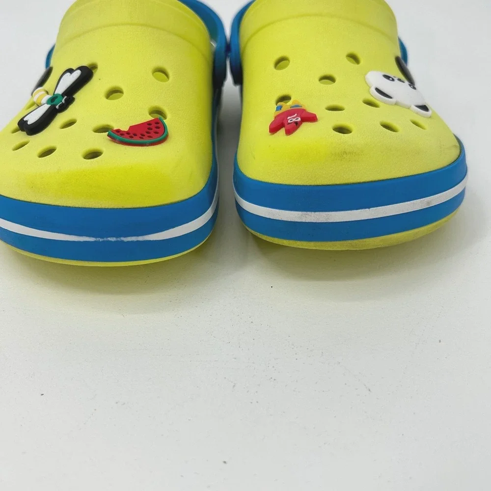 Crocs Crocband Clog Kids Size J1 Lime Green Blue Charms Slip On Sandals